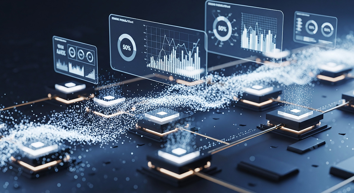 Abstract visualization of AI data pipeline connections